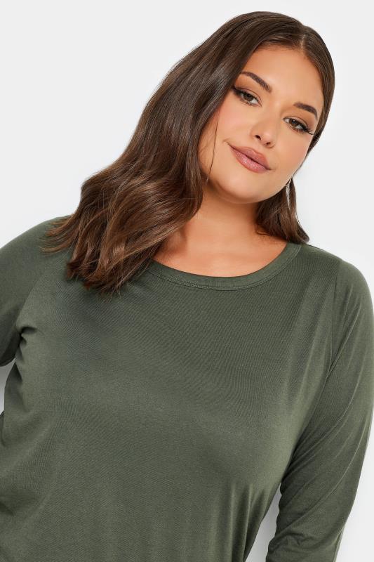 YOURS Curve Plus Size Khaki Green Long Sleeve Essential T-Shirt | Yours Clothing  4