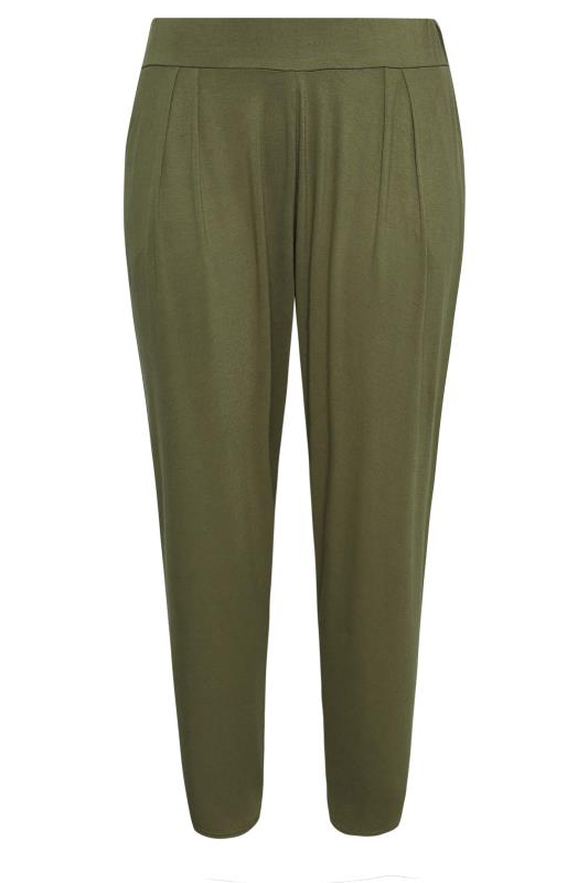 YOURS Plus Size Khaki Green Double Pleat Harem Trousers | Yours Clothing 5