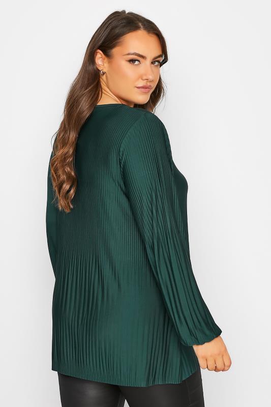 Curve Plus Size Green Long Sleeve Plisse Pleated Swing Top | Yours Clothing 3