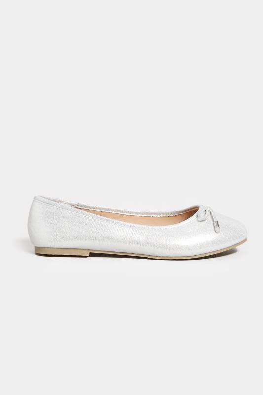 Silver Shimmer Ballerina Pumps In Wide E Fit & Extra Wide EEE Fit | Yours Clothing 3