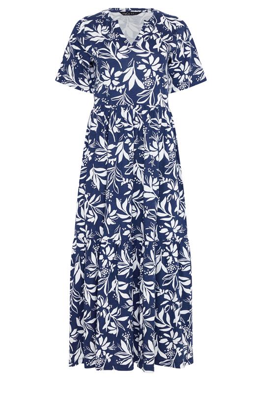M&Co Blue Leaf Print Notch Neck Cotton Maxi Dress | M&Co 5