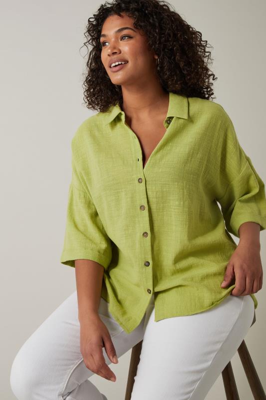 Plus Size  EVANS Curve Chartreuse Green Cotton Shirt