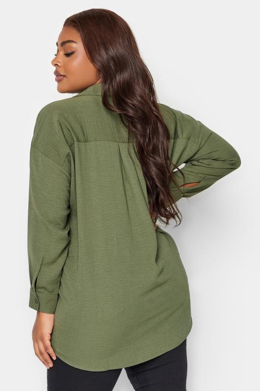 YOURS Curve Plus Size Khaki Green Textured Boyfriend Shirt | Yours Clothing 4
