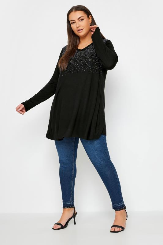YOURS Plus Size Black Stud Embellished Top | Yours Clothing