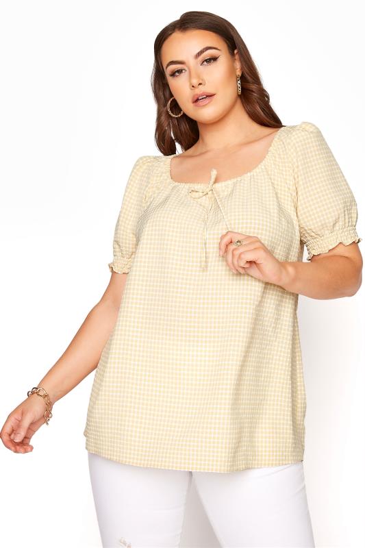 Plus Size  YOURS LONDON Stone Gingham Longline Gypsy Top