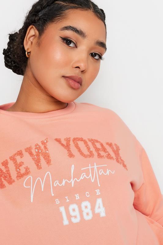 YOURS Plus Size Pink 'New York' Slogan Embellished Top | Yours Clothing 4