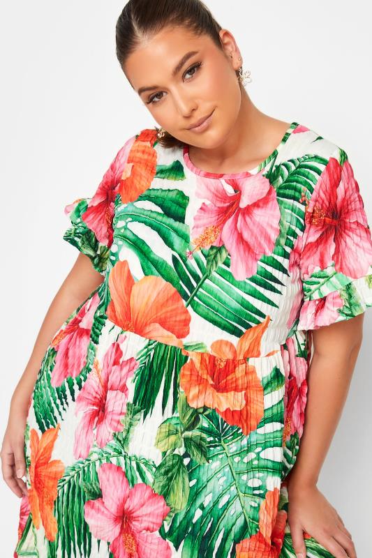 YOURS Curve White Tropical Floral Print Smock Tunic Dress | Yours Clothing 4