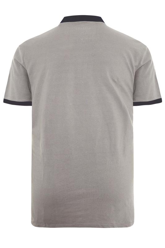 BadRhino Big & Tall Grey Contrast Zip Polo Shirt 4