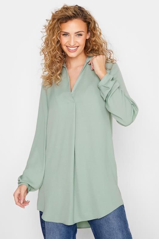 LTS Tall Women's Sage Green V-Neck Twill Shirt | Long Tall Sally 1