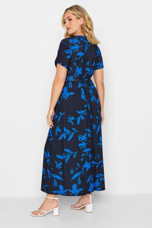 YOURS Curve Plus Size Cobalt Blue Leaf Print Maxi Wrap Dress | Yours Clothing  3