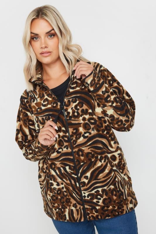 YOURS Plus Size Brown Leopard Print Zip Fleece Jacket | Yours Clothing 4