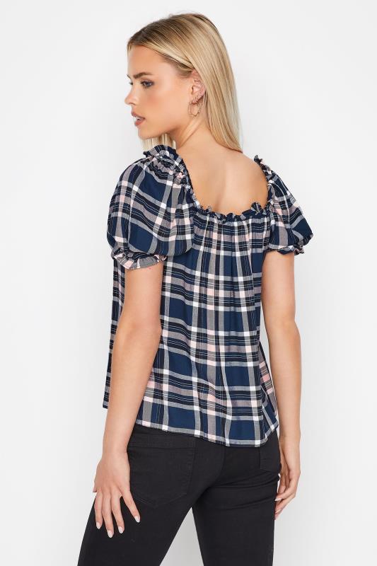 Petite Navy Blue Check Gypsy Detail Top 4