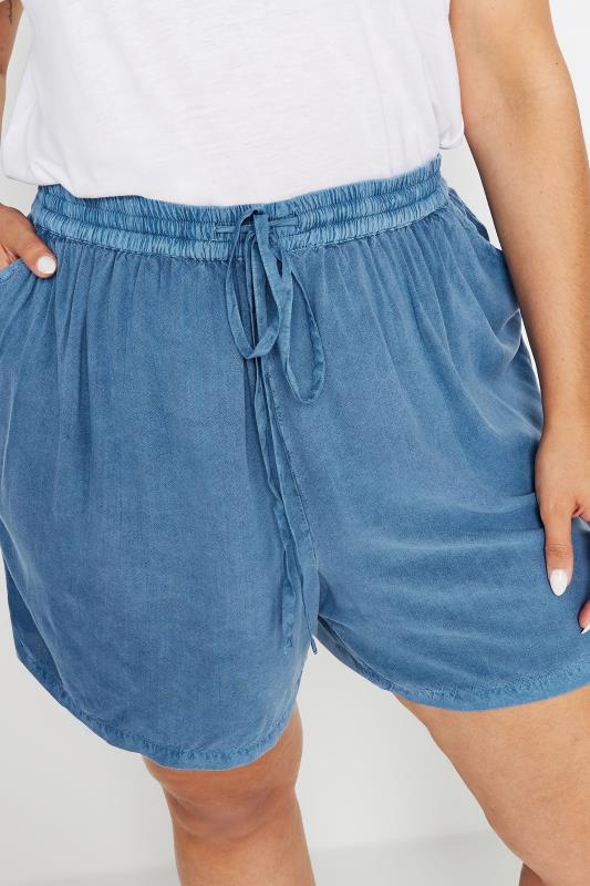 YOURS Plus Size Blue Acid Wash Chambray Shorts | Yours Clothing 5