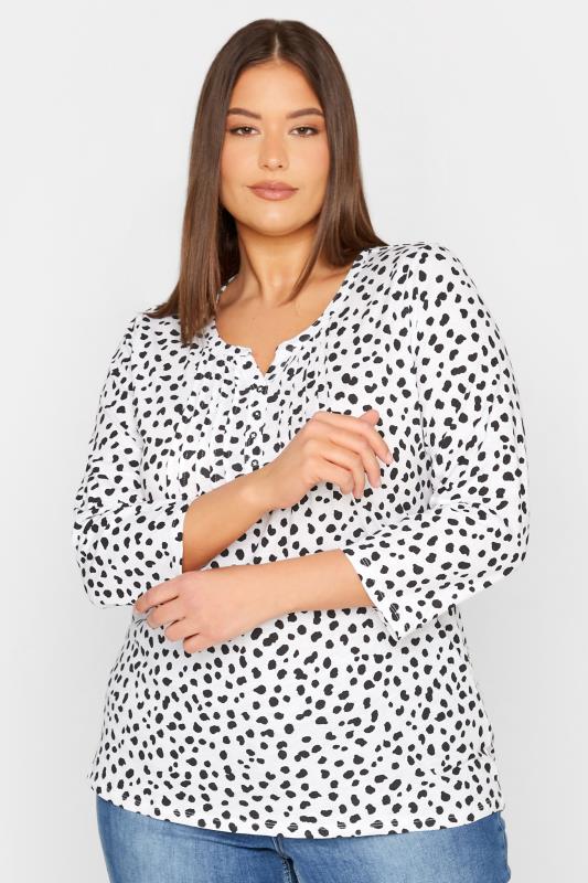 LTS Tall Women's White Dalmatian Print Henley Top | Long Tall Sally 1
