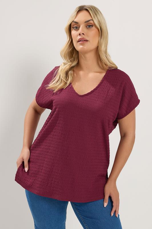  YOURS rode T-shirtset met V-hals en textuur