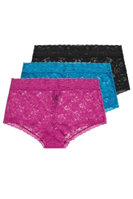 YOURS 3 PACK Plus Size Pink & Blue Lace Mid Rise Shorts | Yours Clothing  4