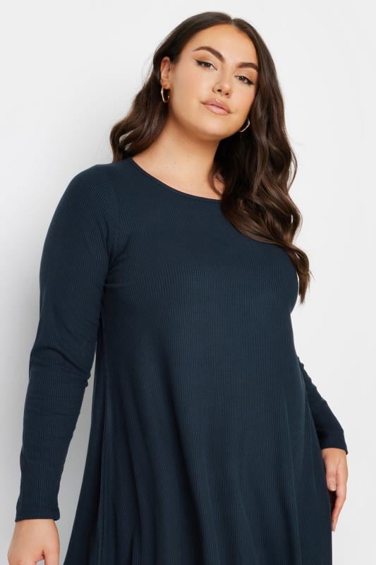 YOURS Plus Size Dark Blue Ribbed Swing Top | Yours Clothing 4