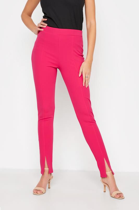 LTS Tall Bright Pink Split Front Slim Trousers 1