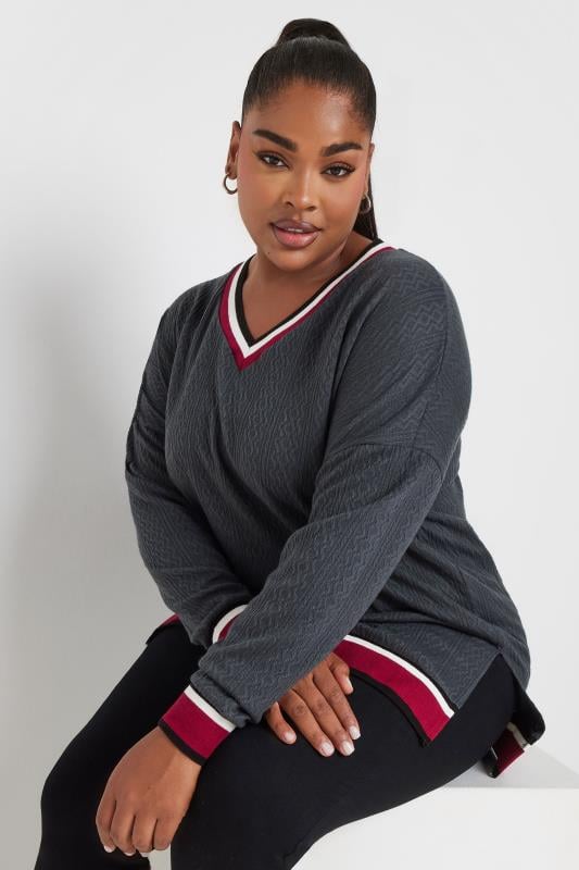  Grande Taille YOURS Curve Grey V-Neck Knit Sweatshirt