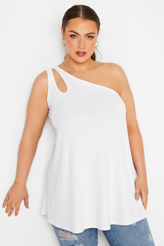 LIMITED COLLECTION Curve White Split Strap Ribbed Cami Top_A.jpg