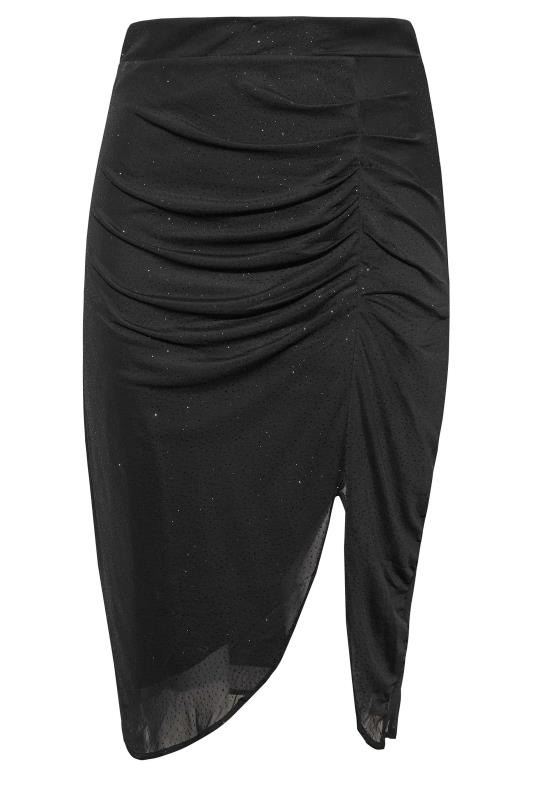 YOURS LONDON Plus Size Black Glitter Bodycon Ruched Skirt | Yours Clothing 5