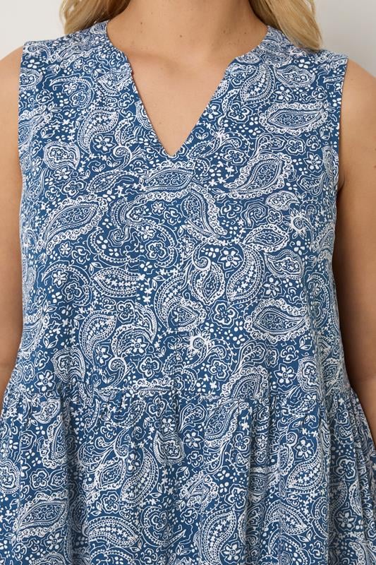 YOURS Plus Size Blue Paisley Notch Neck Vest Top | Yours Clothing 4