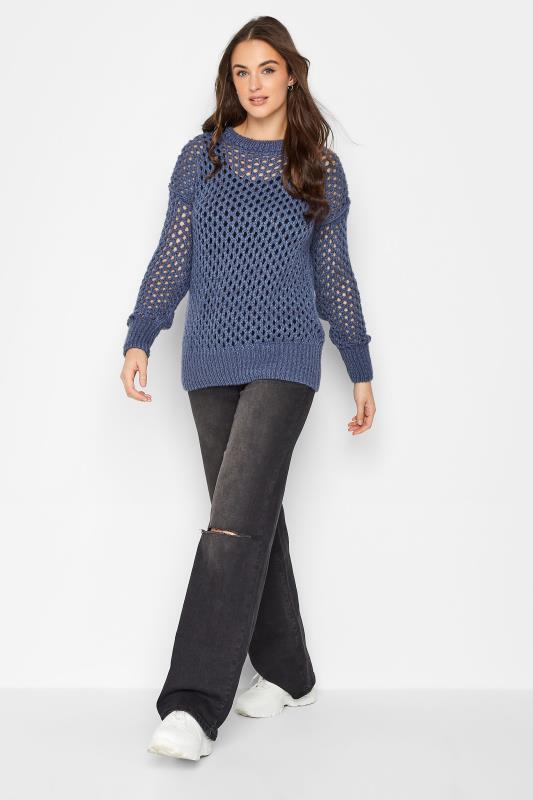 LTS Tall Womens Denim Blue Crochet Jumper | Long Tall Sally  2