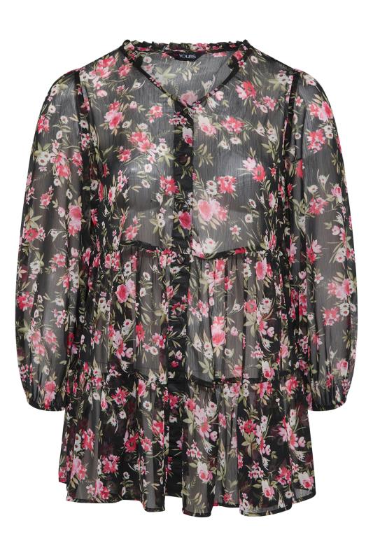 Plus Size Black Floral Peplum Blouse | Yours Clothing 6