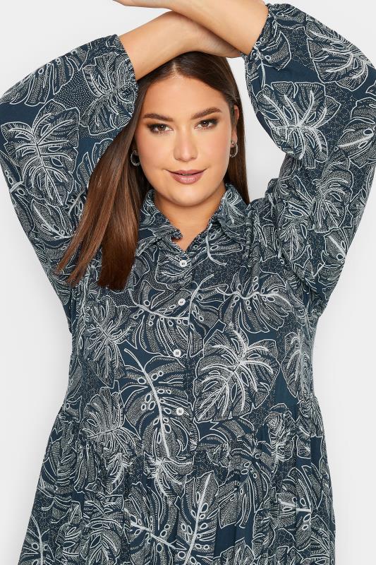 YOURS Plus Size Navy Blue Leaf Print Tiered Shirt Dress | Yours Clothing 4