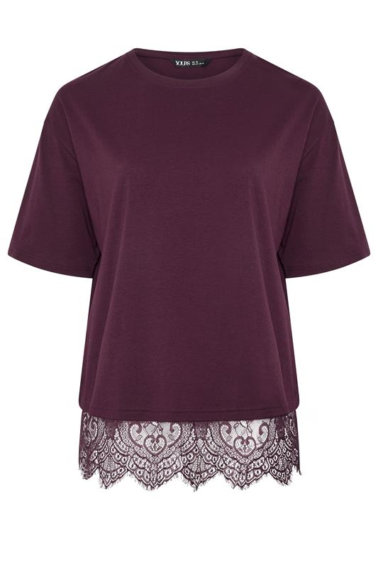 YOURS Plus Size Lace Hem Purple T-Shirt 5