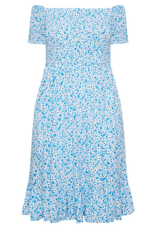 YOURS Plus Size Blue Ditsy Floral Bardot Midi Dress | Yours Clothing 6