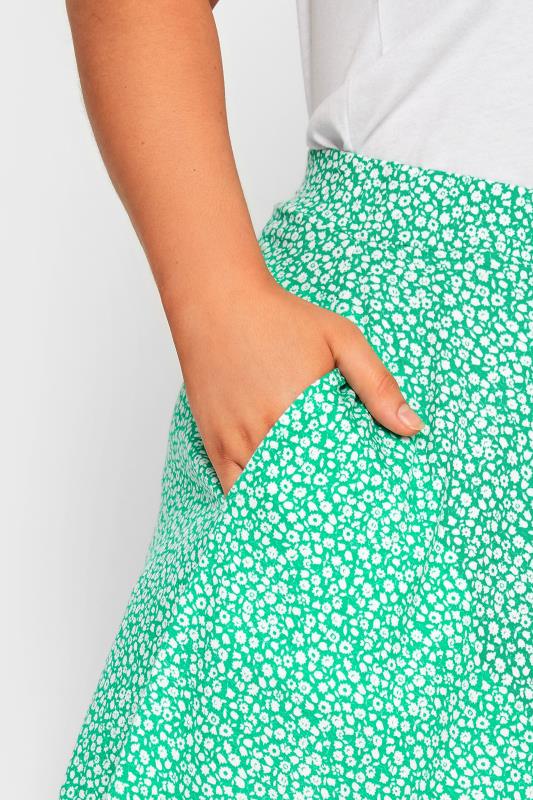 YOURS Plus Size Green Ditsy Print Jersey Shorts | Yours Clothing 3
