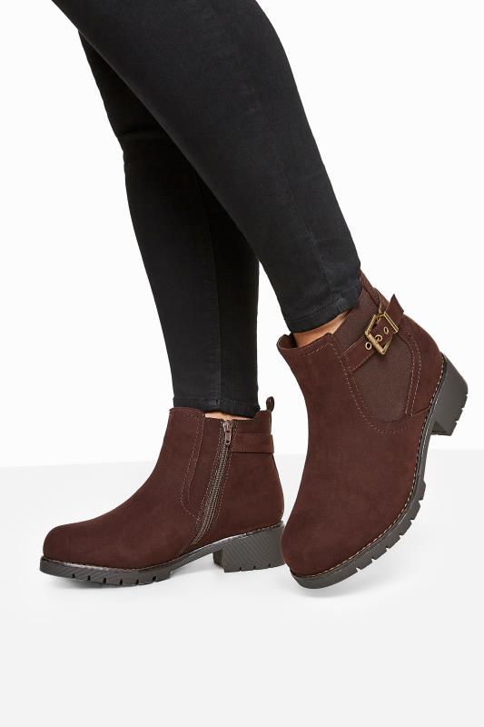 Brown Vegan Faux Suede Chelsea Buckle Ankle Boots In Extra Wide Fit_M.jpg