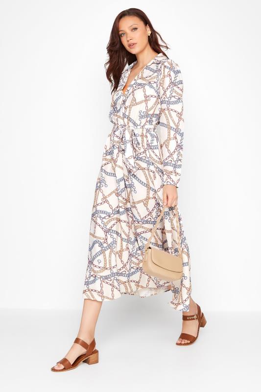 LTS Tall Women's White Chain Print Wrap Midaxi Dress | Long Tall Sally 1