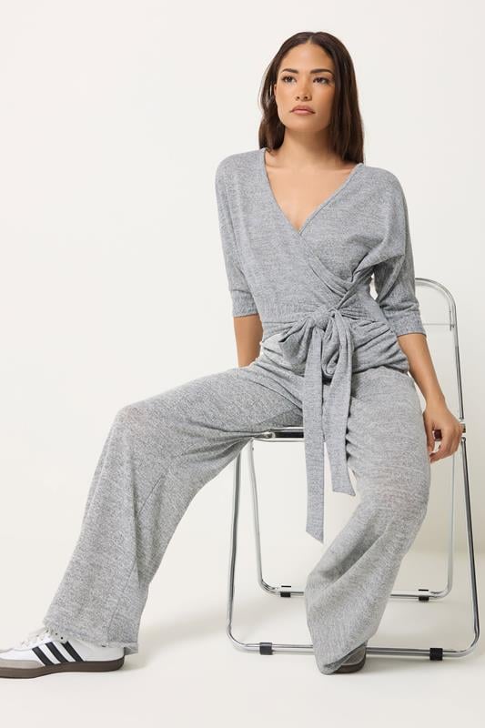  PixieGirl Petite Set Grey Marl Wrap Top & Wide Leg Trousers