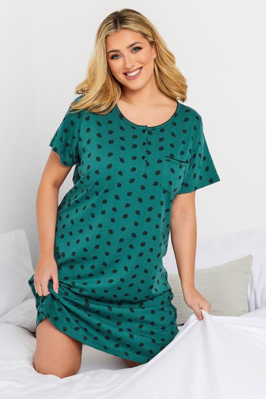 YOURS Plus Size Green Ditsy Print Placket Nightdress | Yours Clothing 3