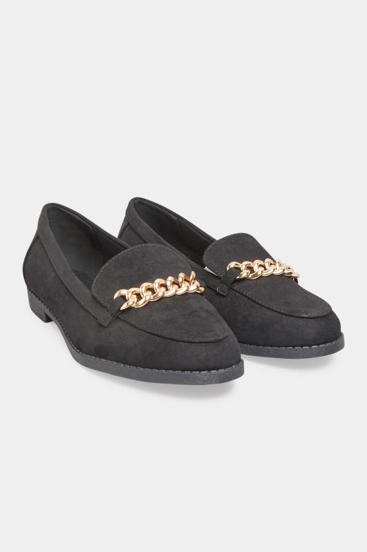 Black Vegan Suede Chain Loafers In Extra Wide EEE Fit 2