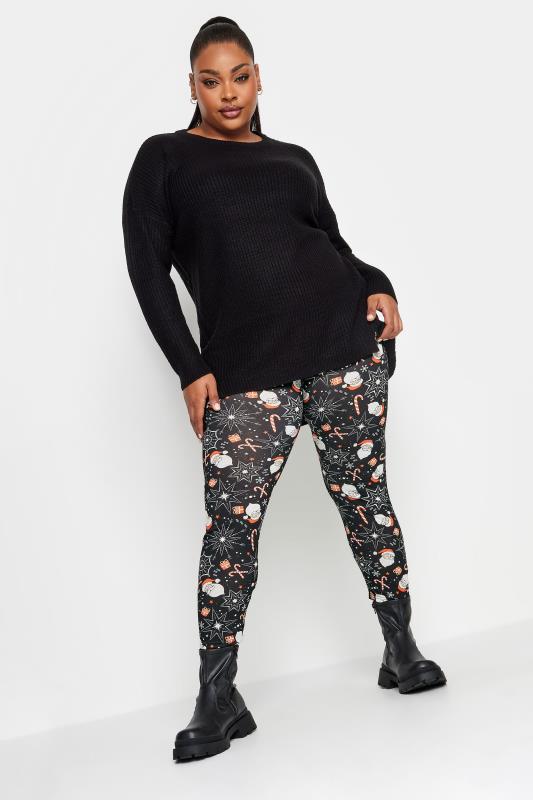 YOURS Plus Size Black Christmas Print Leggings | Yours Clothing 2