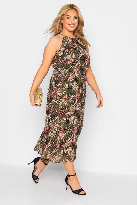YOURS LONDON Plus Size Green Tropical Print Keyhole Dress | Yours Clothing 1