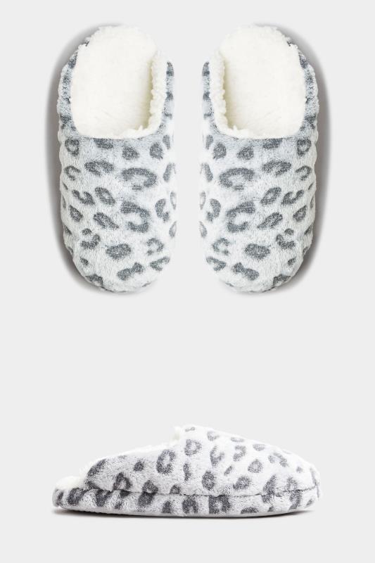 Grey Leopard Print Mule Slippers In Extra Wide EEE Fit 2