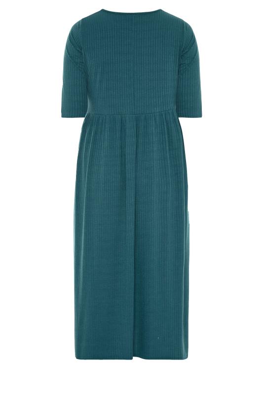 LIMITED COLLECTION Curve Teal Green Ribbed Midaxi Dress 7