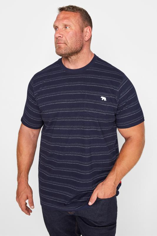  D555 Big & Tall Navy Blue Jacquard Stripe T-Shirt