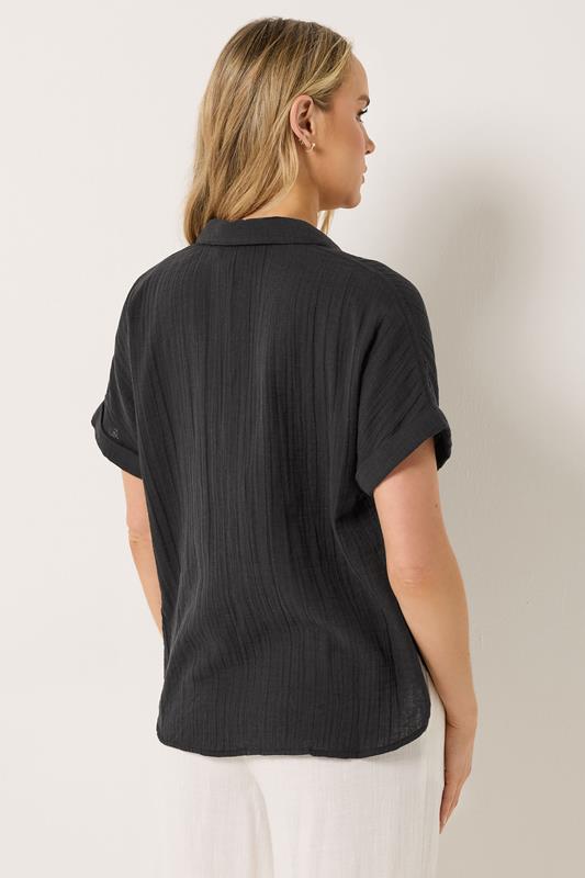 LTS Tall Women's Black Cheesecloth Grown-On Sleeve Cotton Shirt | Long Tall Sally 4