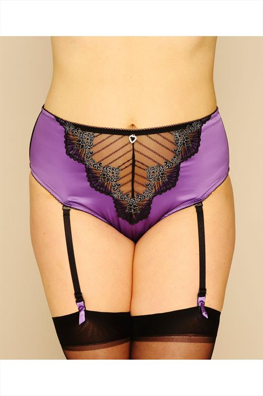 Black And Purple Lace Briefs With Detachable Suspenders Plus Size 14 To 32 Yours Clothing