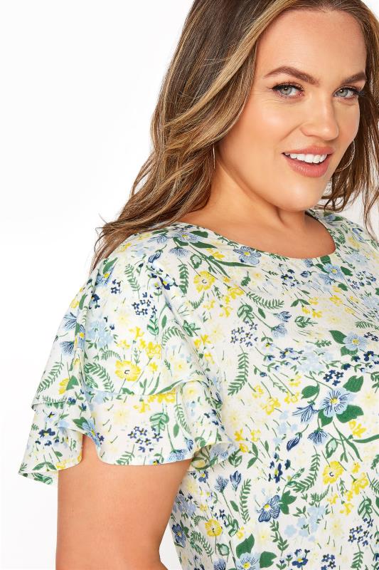 Plus Size White & Green Floral Print Dipped Hem Blouse | Yours Clothing 4