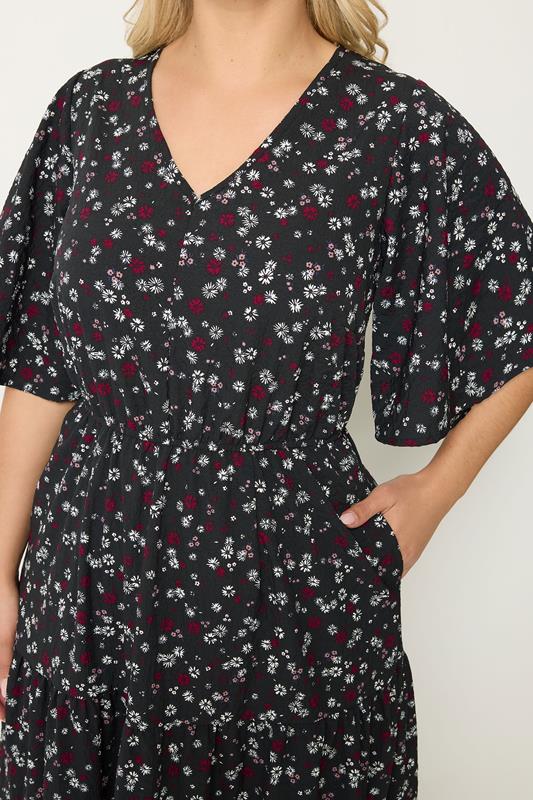 YOURS Plus Size Black Ditsy Floral Textured Maxi Dress | Yours Clothing 4