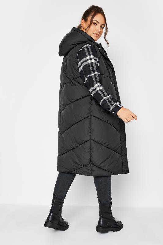 YOURS Curve Black Quilted Longline Hooded Gilet | Yours Clothing 4