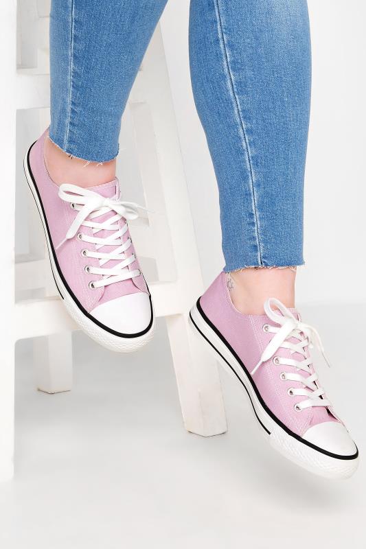 Plus Size  Lilac Purple Canvas Low Trainers In Wide E Fit