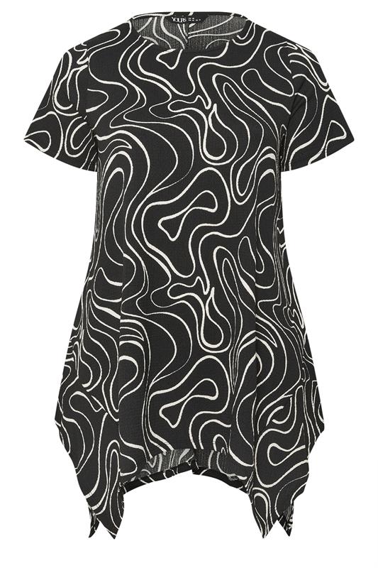 YOURS Plus Size Black Swirl Hanky Hem Top | Yours Clothing 5
