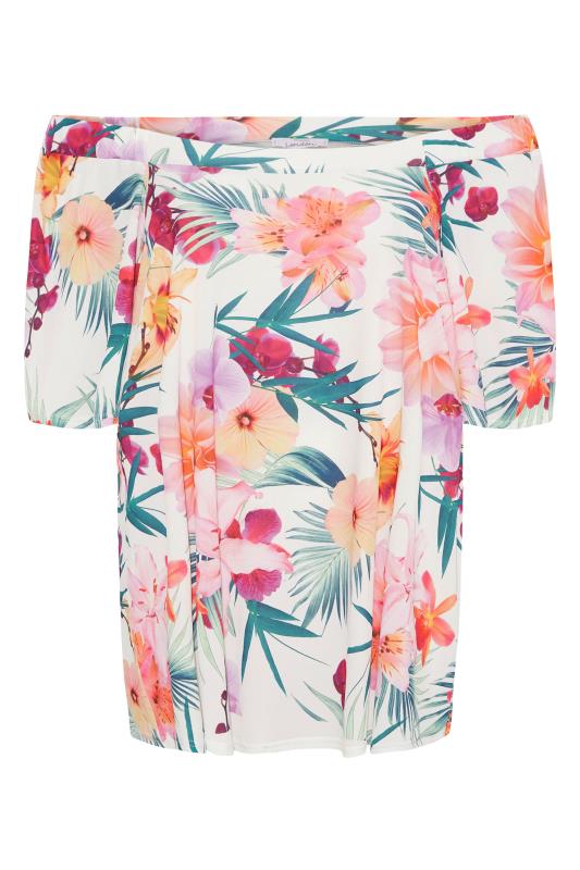 YOURS LONDON Plus Size White Tropical Print Bardot Top | Yours Clothing 5